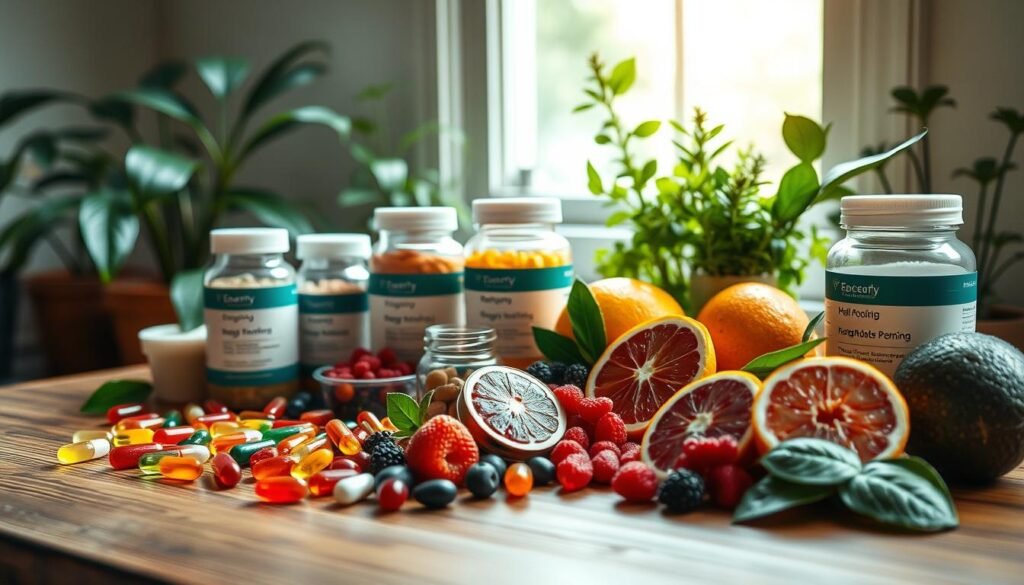 Nutritional supplements to boost energy for long Covid recovery.