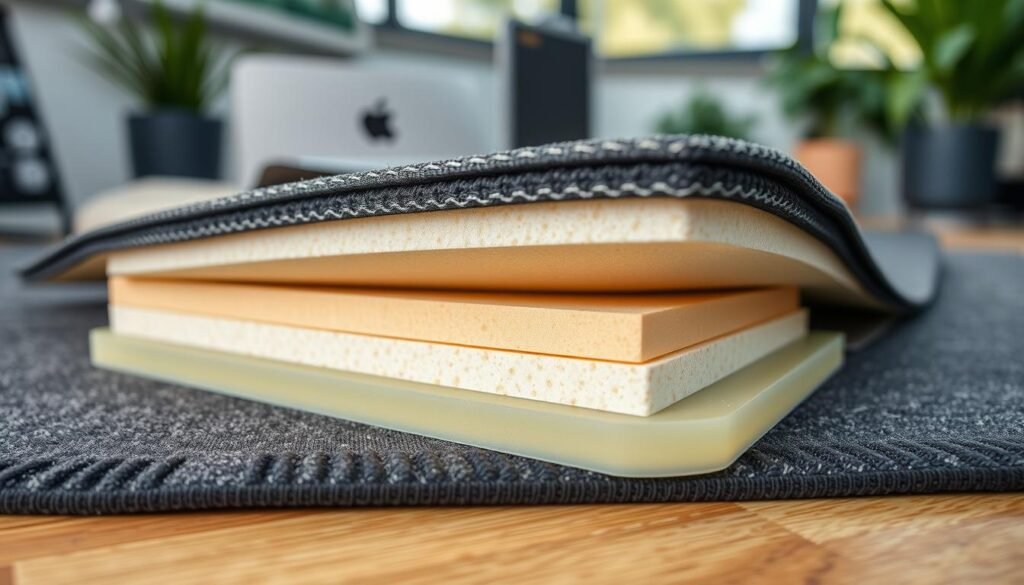 Cushioning material enhancing comfort in anti-fatigue mats